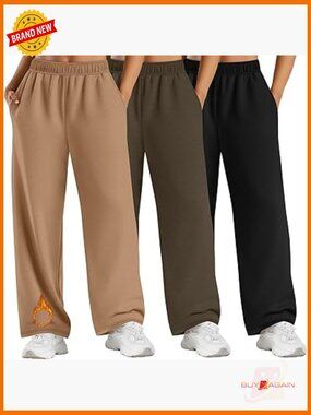 Women's Plus Size Fleece Sweatpants – 3 Pack Jogger Pants with Pockets
